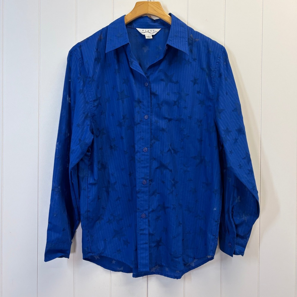 Vintage Blast Stars and Stripes Button Down Top Women Size L Western Semi-Sheer